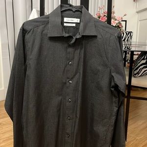 Calvin Klein Black White Slim Fit Square Pattern Dress Shirt